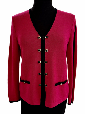 St. John Collection Santana Knit Zip Blazer Jacket Pants Size 4 Magenta Black